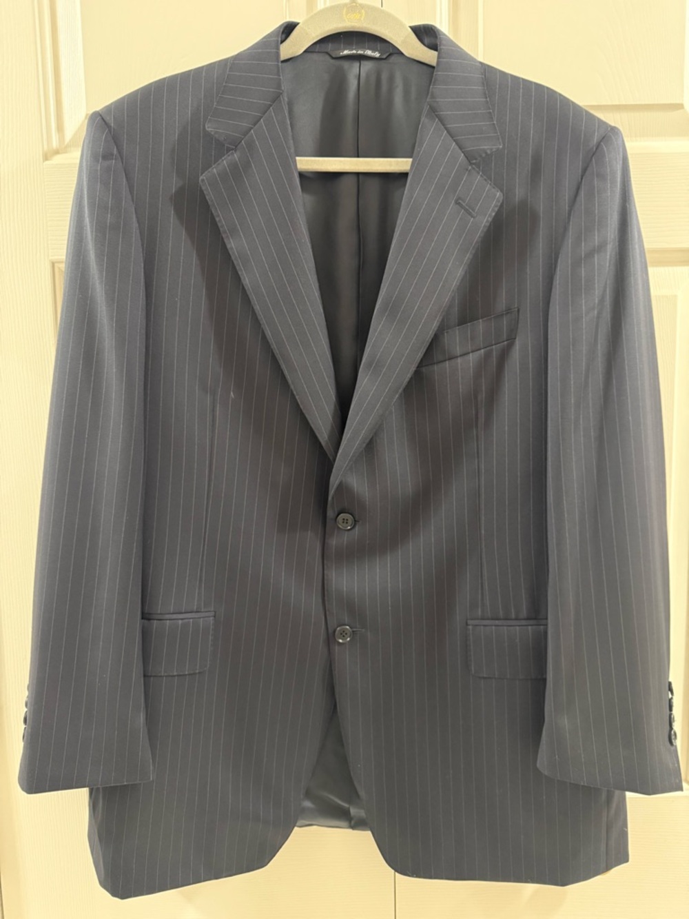 Canali Navy Blue Pinstripe 100% Wool Blazer 44R Ventless Sport Coat Italy Luxury